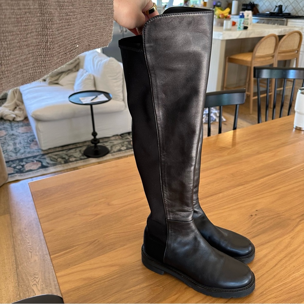 Stuart Weitzman 5050 leather over-the-knee boot, black, size 7